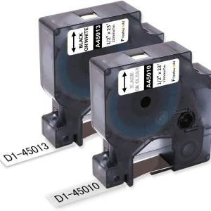 Compatible D1 Label Tape 45010(S0720500) 45013(S0720530) Refill,Black on Clear/White,1/2Inch X 23 Ft Labeling Tape for Labelmanager Pnp 160 210D 260P 280 360D 420P Label Maker,2Pack