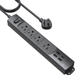 Surge Protector Power Strip with USB, Ultra Thin Flat Plug 6Ft Long Extension Cord 1625W, 3 USB a & 1 Type C, 4 AC Outlets 1440J Surge Protection Wall Mount for Home Office Dorm Room, Black